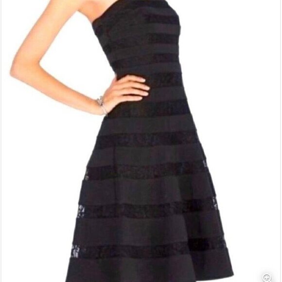 White House Black Market Dresses & Skirts - White House Black Market Strapless Lace Striped Bandage Fit and Flare Dress Sz.4